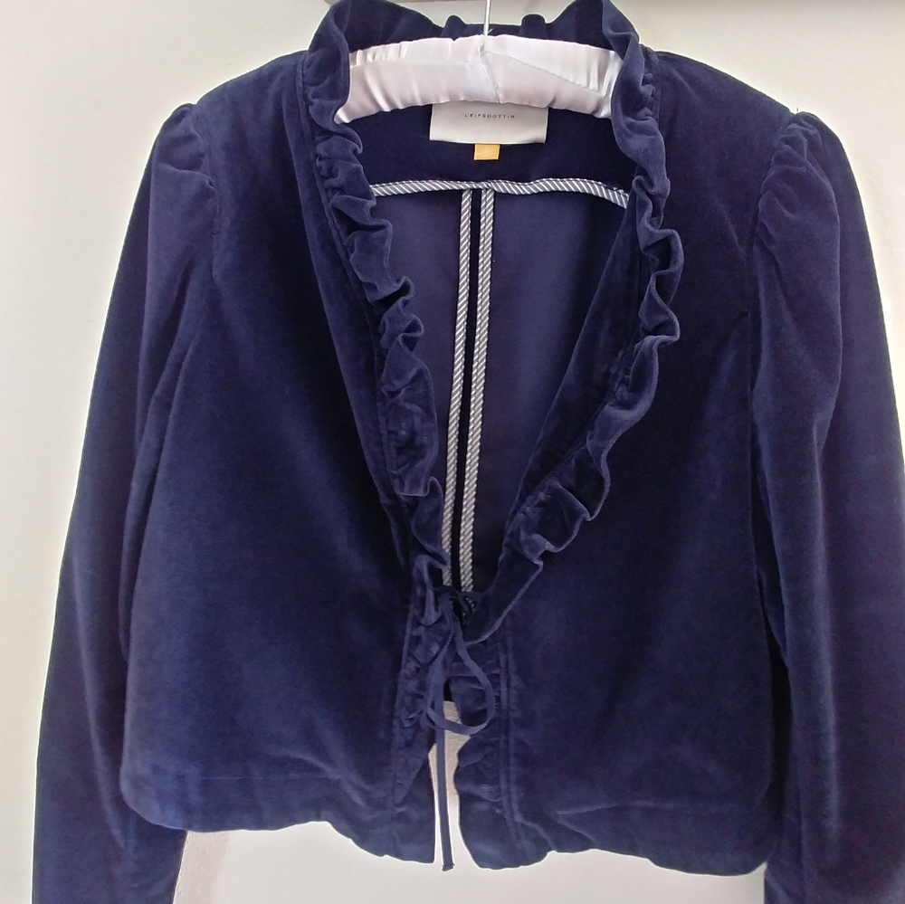 Anthropologie Cropped Blue Velvet Jacket